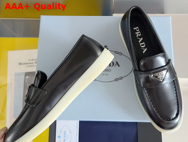 Prada Brushed Leather Loafers in Black 1D222N Replica