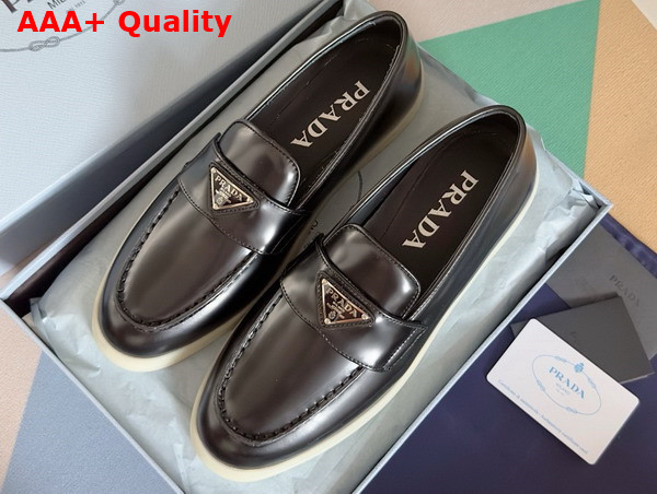 Prada Brushed Leather Loafers in Black 1D222N Replica