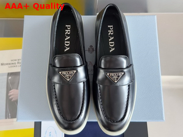 Prada Brushed Leather Loafers in Black 1D222N Replica