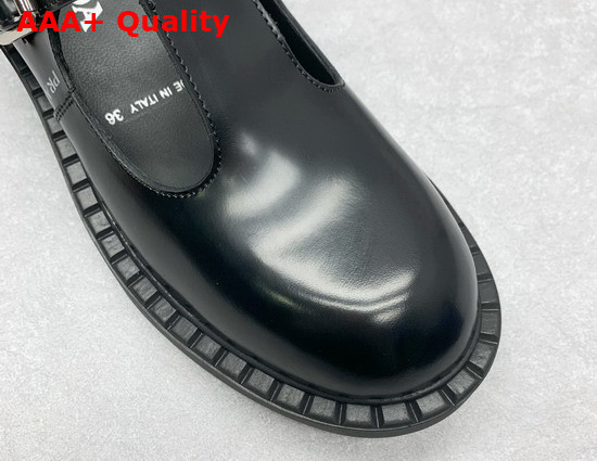 Prada Brushed Leather Mary Jane T Strap Shoes in Black 1E834M Replica