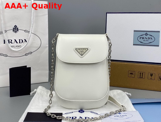 Prada Brushed Leather Mini Bag in White 1BH185 Replica