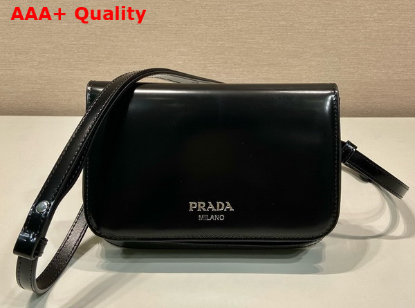 Prada Brushed Leather Mini Bag with Shoulder Strap in Black 2VD061 Replica