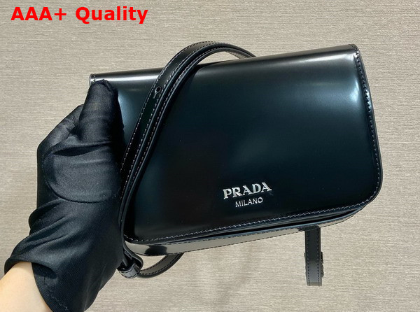 Prada Brushed Leather Mini Bag with Shoulder Strap in Black 2VD061 Replica