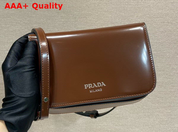 Prada Brushed Leather Mini Bag with Shoulder Strap in Cognac 2VD061 Replica