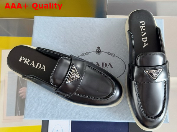 Prada Brushed Leather Mules in Black 1D270N Replica