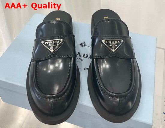 Prada Brushed Leather Mules in Black 1D652M Replica