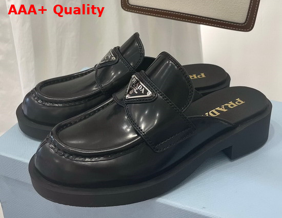 Prada Brushed Leather Mules in Black 1D652M Replica