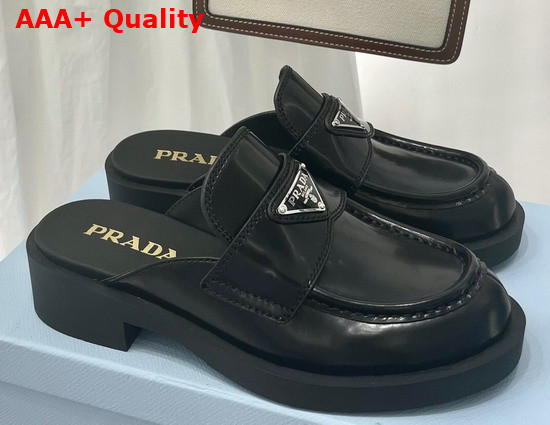 Prada Brushed Leather Mules in Black 1D652M Replica