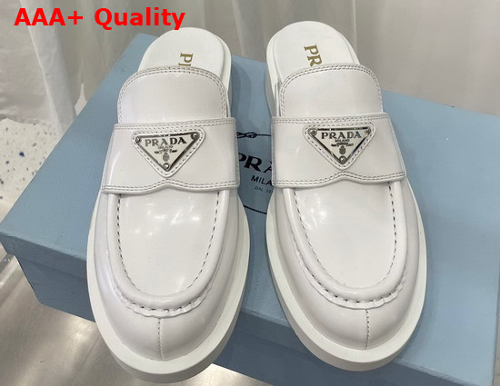 Prada Brushed Leather Mules in White 1D652M Replica