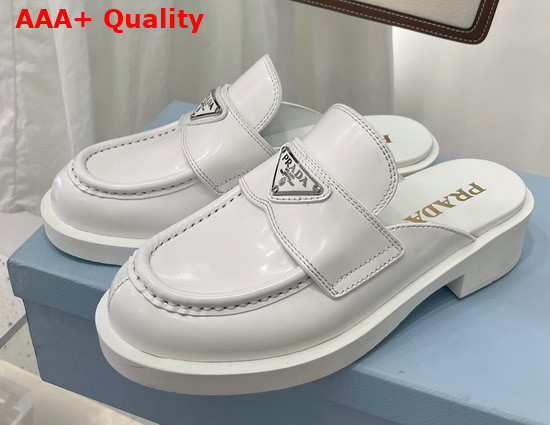 Prada Brushed Leather Mules in White 1D652M Replica