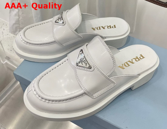 Prada Brushed Leather Mules in White 1D652M Replica