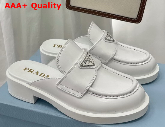 Prada Brushed Leather Mules in White 1D652M Replica