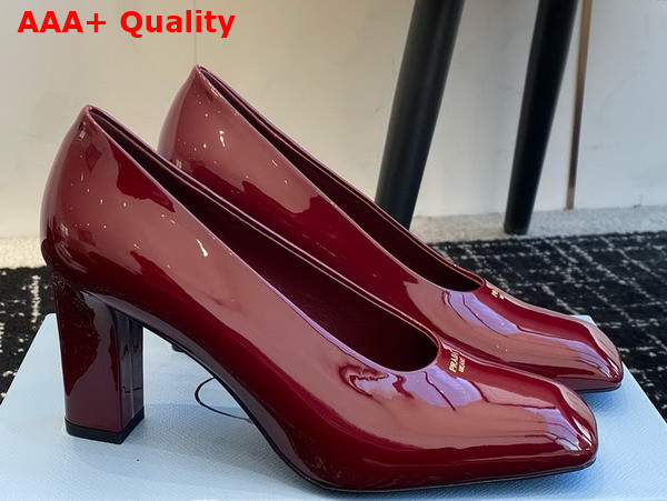 Prada Brushed Leather Pumps in Cherry Red 1I837N Replica