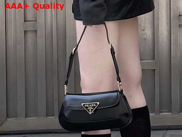 Prada Brushed Leather Shoulder Bag in Black 1BD345 Replica