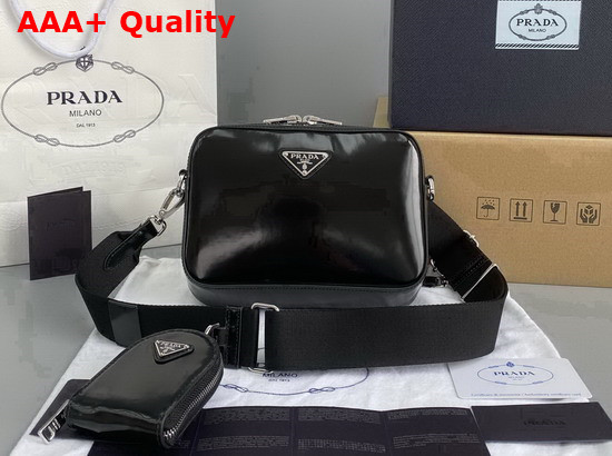 Prada Brushed Leather Shoulder Bag in Black 1BH180 Replica