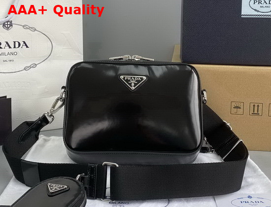 Prada Brushed Leather Shoulder Bag in Black 1BH180 Replica