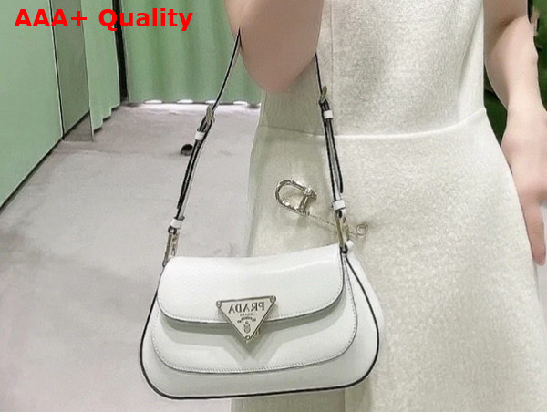 Prada Brushed Leather Shoulder Bag in White 1BD345 Replica