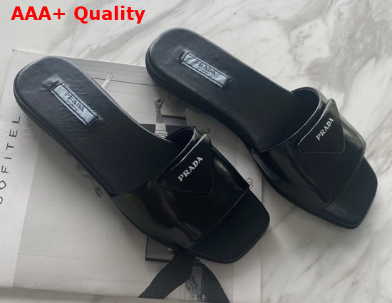 Prada Brushed Leather Slides in Black Replica