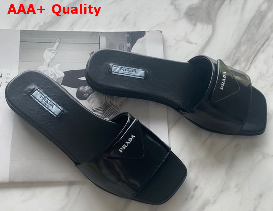 Prada Brushed Leather Slides in Black Replica