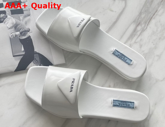 Prada Brushed Leather Slides in White Replica