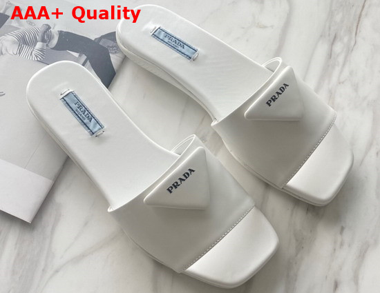 Prada Brushed Leather Slides in White Replica