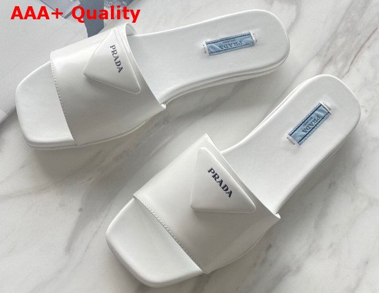 Prada Brushed Leather Slides in White Replica