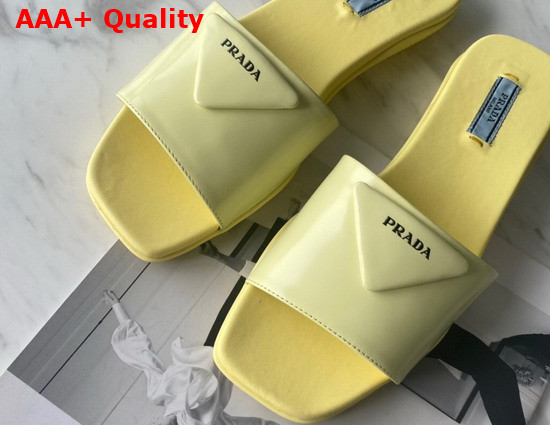 Prada Brushed Leather Slides in Yellow Replica