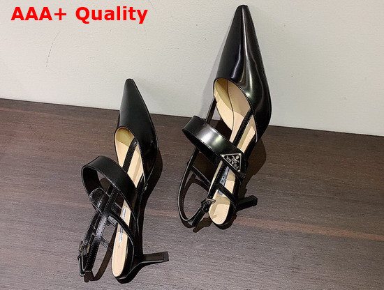 Prada Brushed Leather Slingback Pump in Black Replica