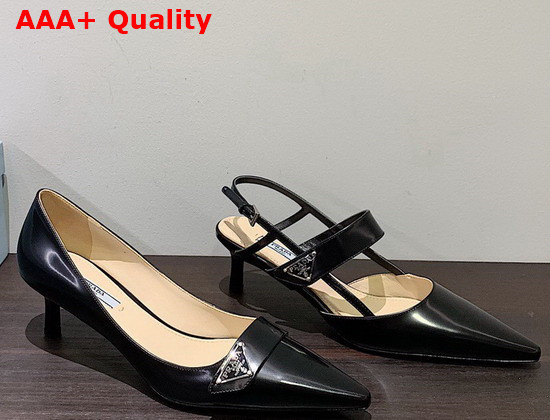 Prada Brushed Leather Slingback Pump in Black Replica