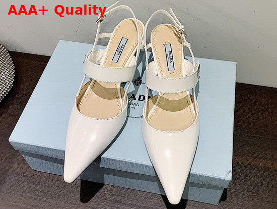 Prada Brushed Leather Slingback Pump in White Replica