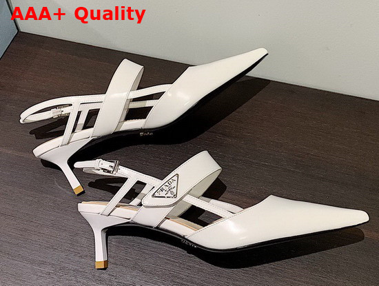 Prada Brushed Leather Slingback Pump in White Replica