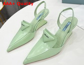 Prada Brushed Leather Slingback Pumps Aqua 1D896M Replica