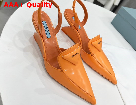 Prada Brushed Leather Slingback Pumps Orange 1D896M Replica