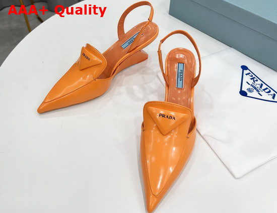 Prada Brushed Leather Slingback Pumps Orange 1D896M Replica