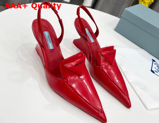 Prada Brushed Leather Slingback Pumps Scarlet 1D896M Replica