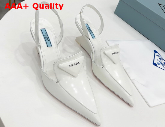 Prada Brushed Leather Slingback Pumps White 1D896M Replica