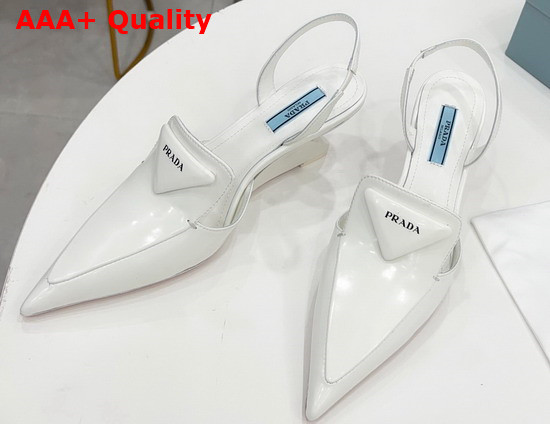 Prada Brushed Leather Slingback Pumps White 1D896M Replica