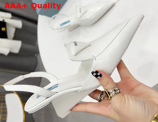 Prada Brushed Leather Slingback Pumps White 1D896M Replica