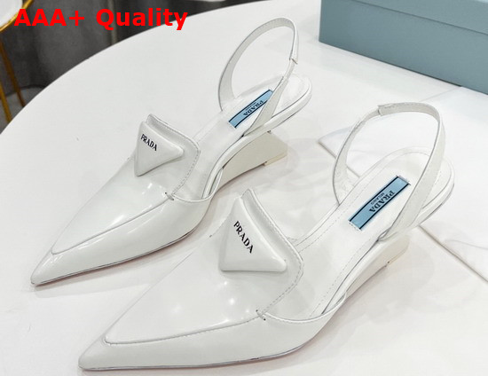 Prada Brushed Leather Slingback Pumps White 1D896M Replica