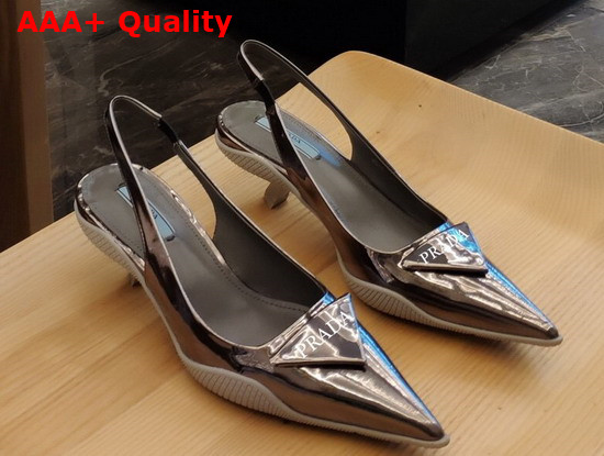 Prada Brushed Leather Slingback Pumps in Aged Silver Replica