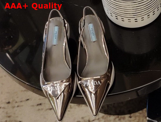 Prada Brushed Leather Slingback Pumps in Aged Silver Replica