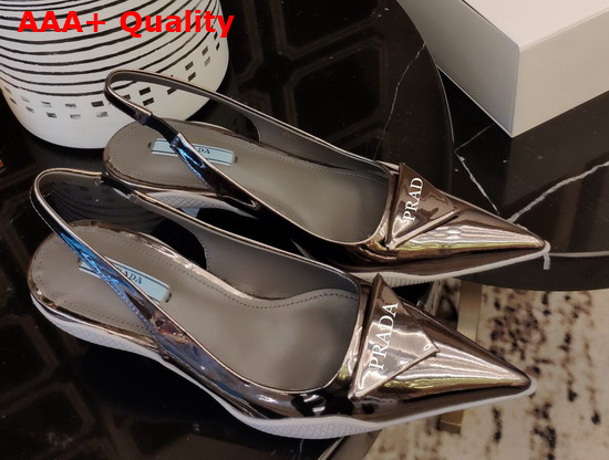 Prada Brushed Leather Slingback Pumps in Aged Silver Replica