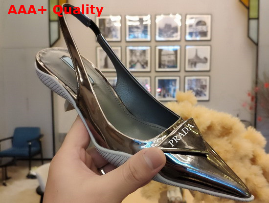 Prada Brushed Leather Slingback Pumps in Aged Silver Replica