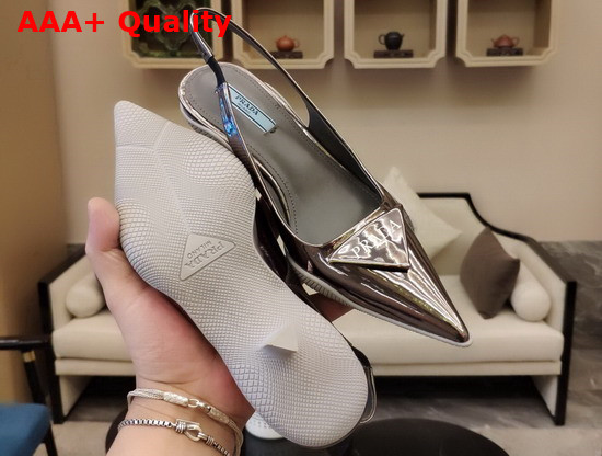 Prada Brushed Leather Slingback Pumps in Aged Silver Replica