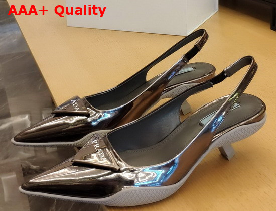 Prada Brushed Leather Slingback Pumps in Aged Silver Replica