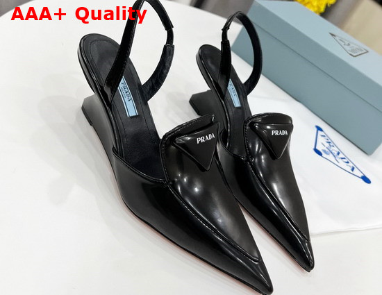 Prada Brushed Leather Slingback Pumps in Black 1D896M Replica