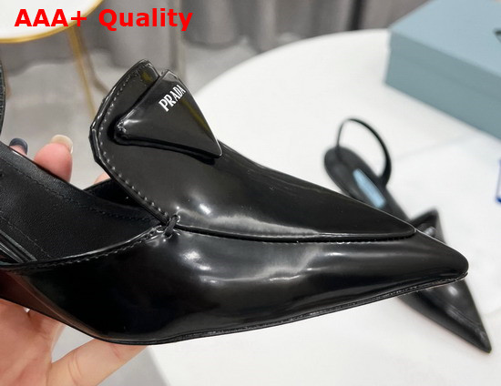 Prada Brushed Leather Slingback Pumps in Black 1D896M Replica