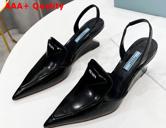 Prada Brushed Leather Slingback Pumps in Black 1D896M Replica