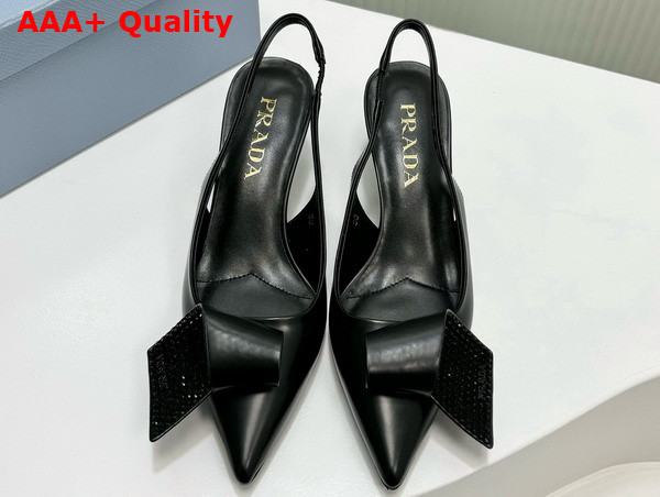 Prada Brushed Leather Slingback Pumps in Black 1I345N Replica