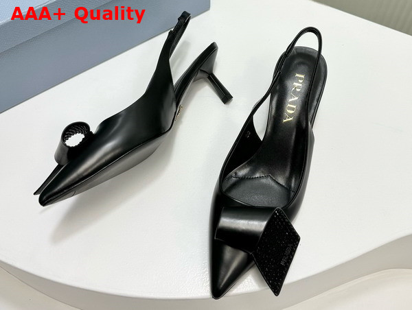 Prada Brushed Leather Slingback Pumps in Black 1I345N Replica